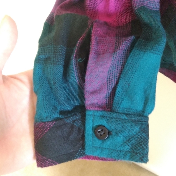 Anthropologie Cloth and Stone Pink and Teal Plaid Lace Up Back Top Size Small - Picture 6 of 13